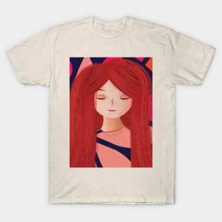 Optimistic girl with long red hair T-Shirt